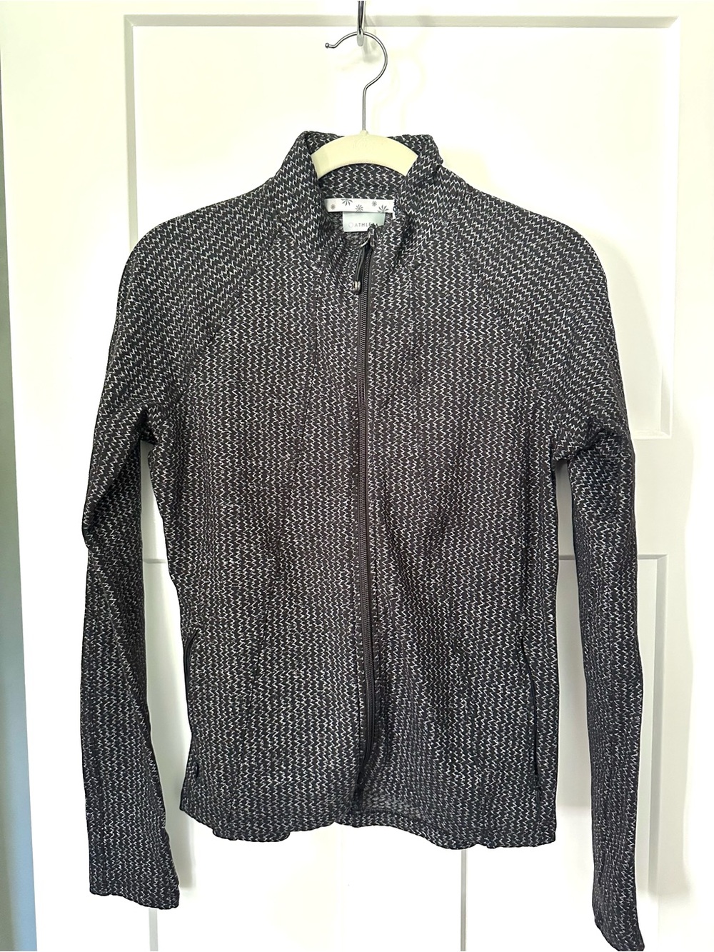 Athleta Heartbeat Black Herringbone Zip-up Jacket